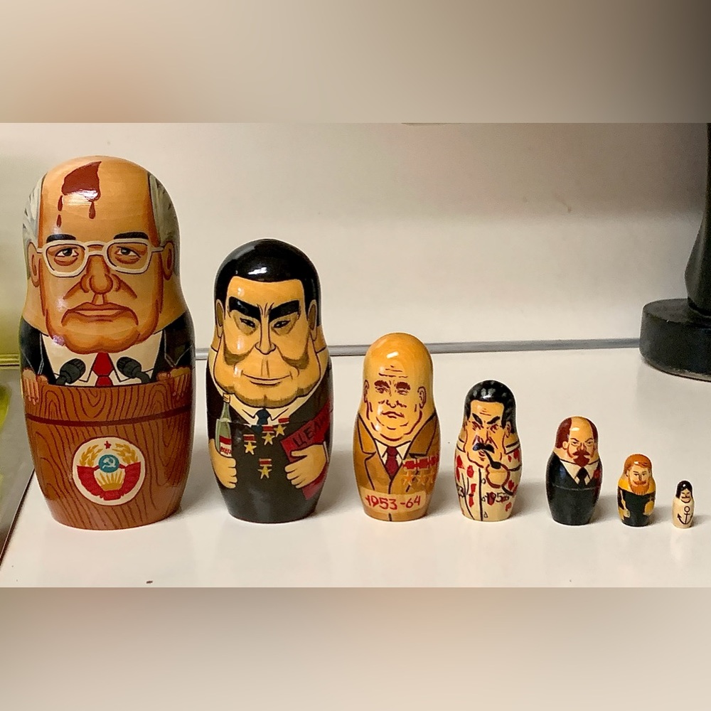 1980s Vintage Soviet Era Hand Painted Wooden Historic Russian Leaders Matryoshka